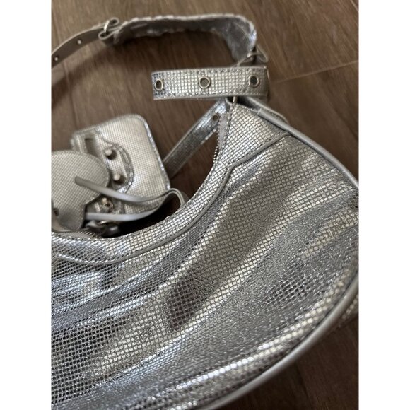 Shiny Y2K Retro Crossbody Bags Set Faux Leather Purse Silver color - Picture 6 of 8